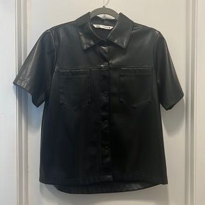 Zara Faux Leather Short Sleeve in Black